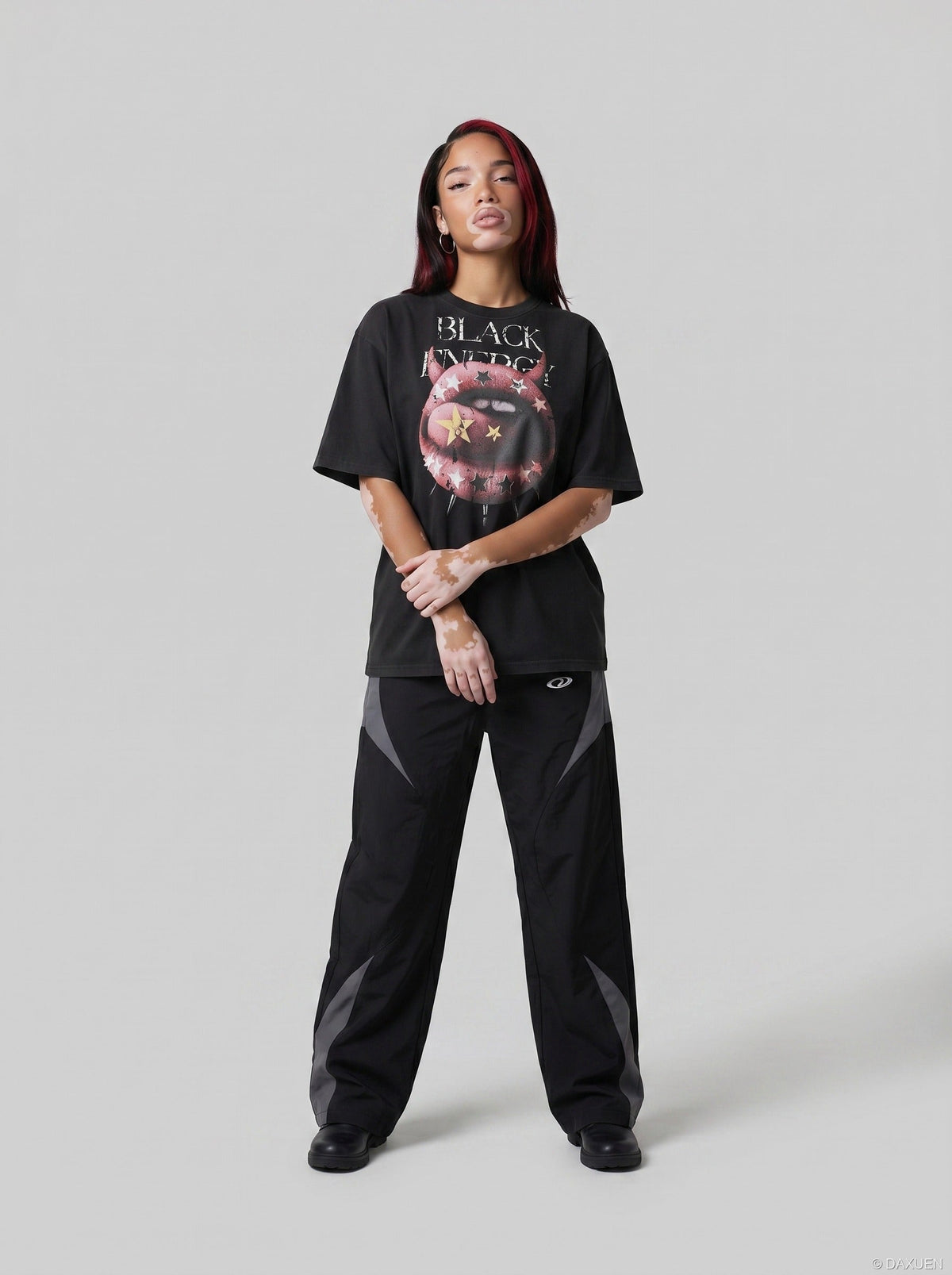 DAXUEN Distressed Black Energy T-Shirt | DAXUEN — model photo