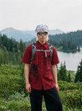 DAXUEN red and black gingham distressed graphic shirt — model photo
