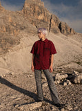 DAXUEN red and black gingham distressed graphic shirt — model photo