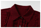 DAXUEN red and black gingham distressed graphic shirt