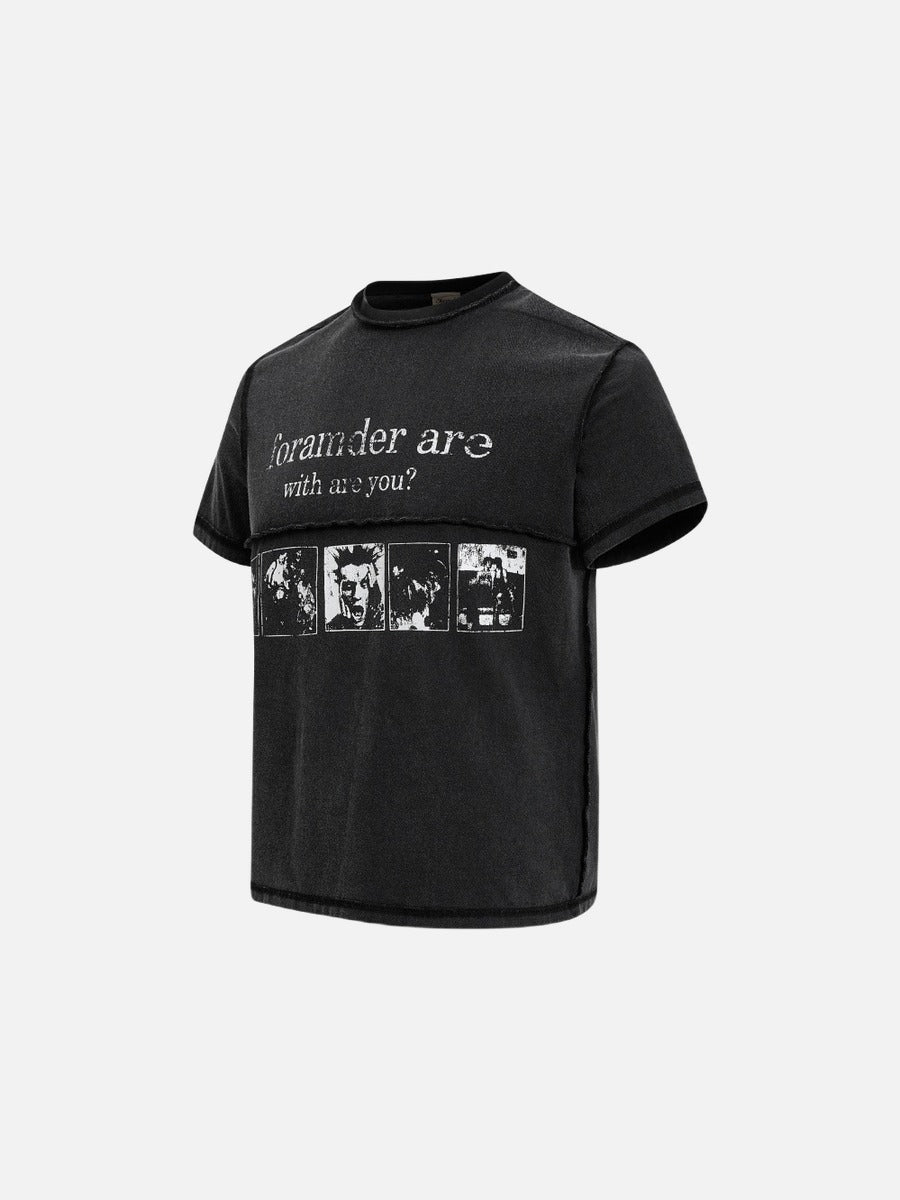 DAXUEN Black short-sleeved t-shirt with distressed text and graphics