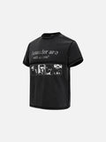 DAXUEN Black short-sleeved t-shirt with distressed text and graphics