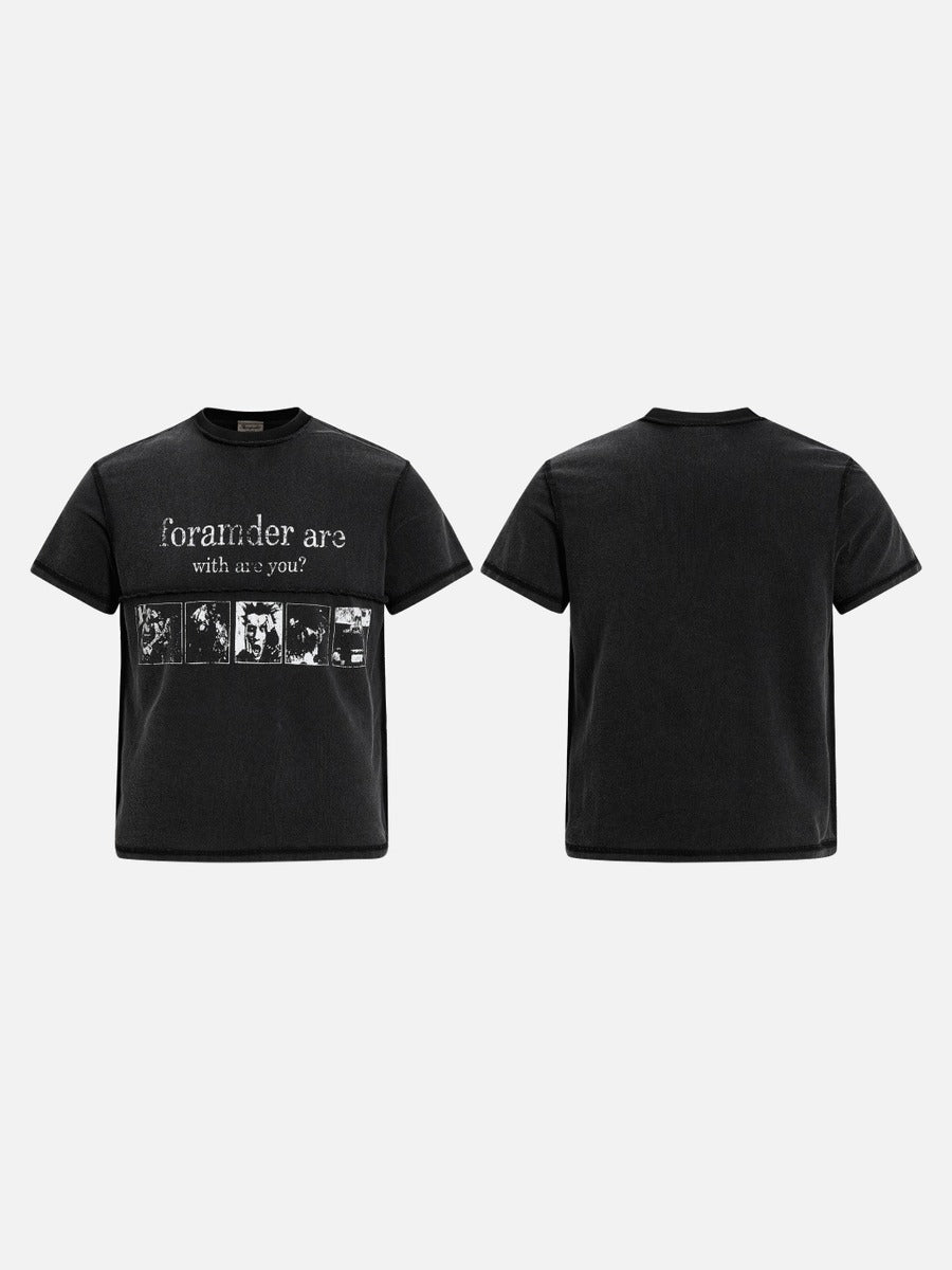 DAXUEN Black short-sleeved t-shirt with distressed text and graphics