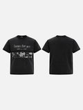DAXUEN Black short-sleeved t-shirt with distressed text and graphics