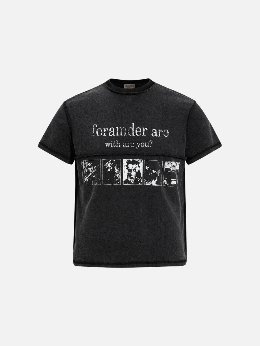 DAXUEN Black short-sleeved t-shirt with distressed text and graphics