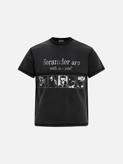 DAXUEN Black short-sleeved t-shirt with distressed text and graphics