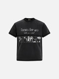 DAXUEN Black short-sleeved t-shirt with distressed text and graphics