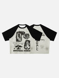 DAXUEN light grey and black distressed graphic raglan t-shirt