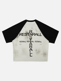 DAXUEN light grey and black distressed graphic raglan t-shirt