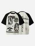 DAXUEN light grey and black distressed graphic raglan t-shirt