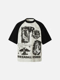 DAXUEN light grey and black distressed graphic raglan t-shirt