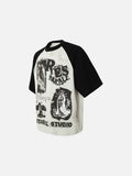 DAXUEN light grey and black distressed graphic raglan t-shirt