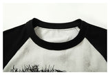 DAXUEN light grey and black distressed graphic raglan t-shirt