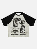 Distressed Black Graphics Raglan T-Shirt