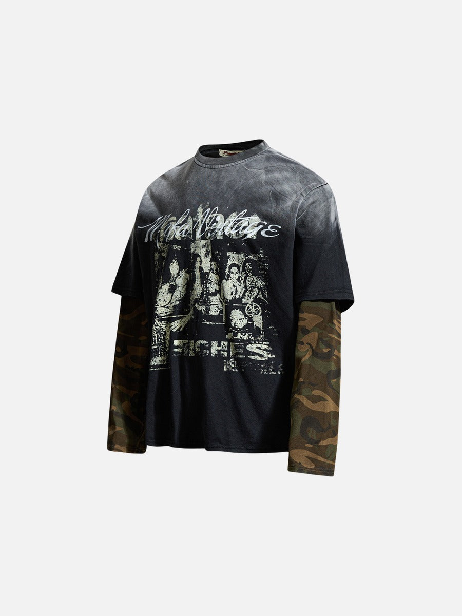DAXUEN black distressed graphic layered t-shirt