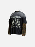 DAXUEN black distressed graphic layered t-shirt