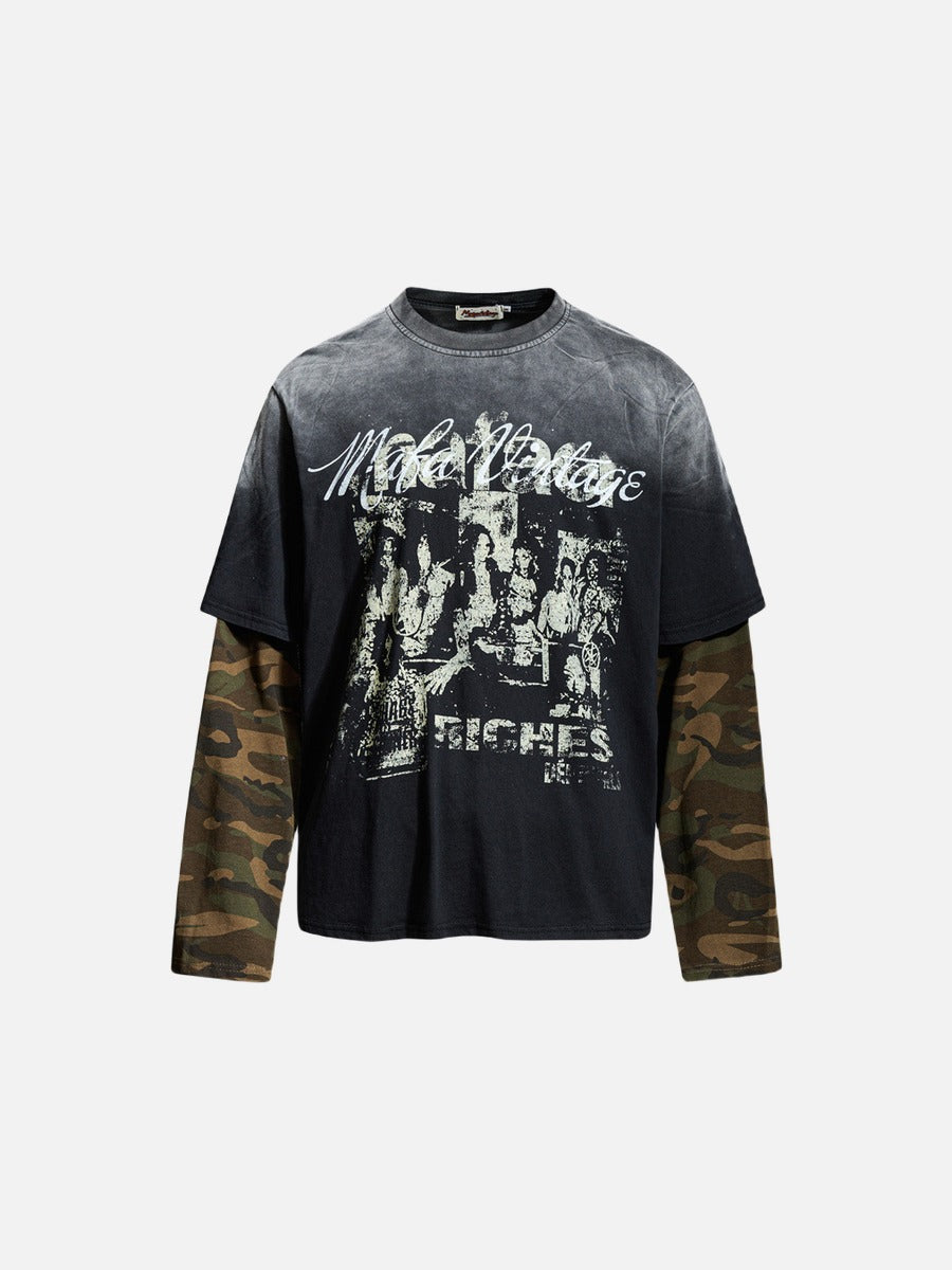 DAXUEN black distressed graphic layered t-shirt