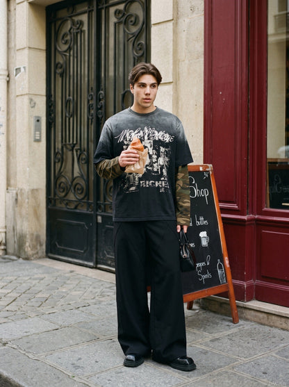 DAXUEN black layered t-shirt with distressed graphic — model photo