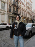 DAXUEN distressed black oversized zip jacket — model photo