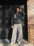 DAXUEN distressed black oversized zip jacket — model photo