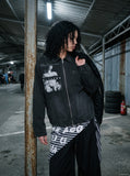 DAXUEN distressed black oversized zip jacket — model photo