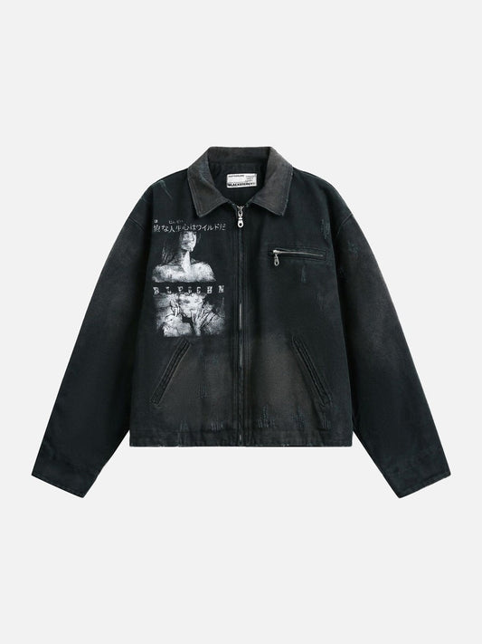DAXUEN distressed black oversized zip jacket
