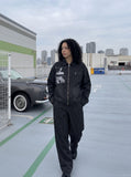 DAXUEN distressed black oversized zip jacket — model photo