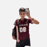 DAXUEN deep maroon distressed block lettering t-shirt