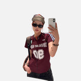 DAXUEN deep maroon distressed block lettering t-shirt