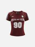 DAXUEN deep maroon distressed block lettering t-shirt