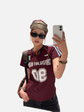 DAXUEN deep maroon distressed block lettering t-shirt