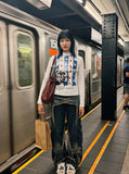 DAXUEN white and light grey marl mock neck t-shirt with distressed graphic — model photo