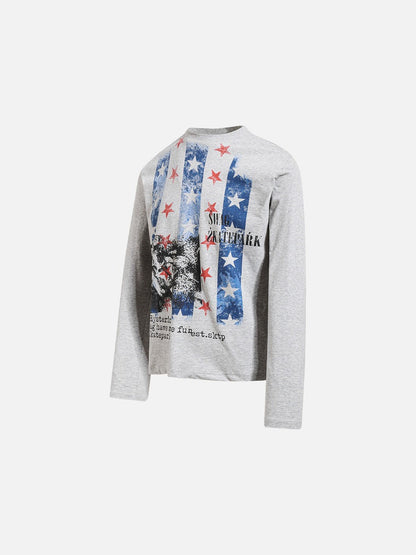 DAXUEN white and light grey marl mock neck t-shirt with distressed graphic