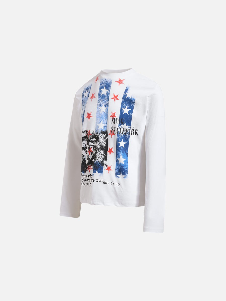 DAXUEN white and light grey marl mock neck t-shirt with distressed graphic