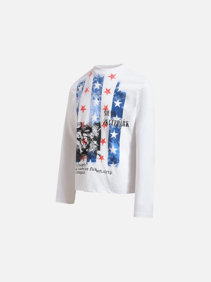 DAXUEN white and light grey marl mock neck t-shirt with distressed graphic