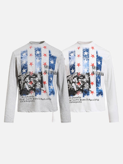 DAXUEN white and light grey marl mock neck t-shirt with distressed graphic
