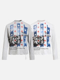 DAXUEN white and light grey marl mock neck t-shirt with distressed graphic