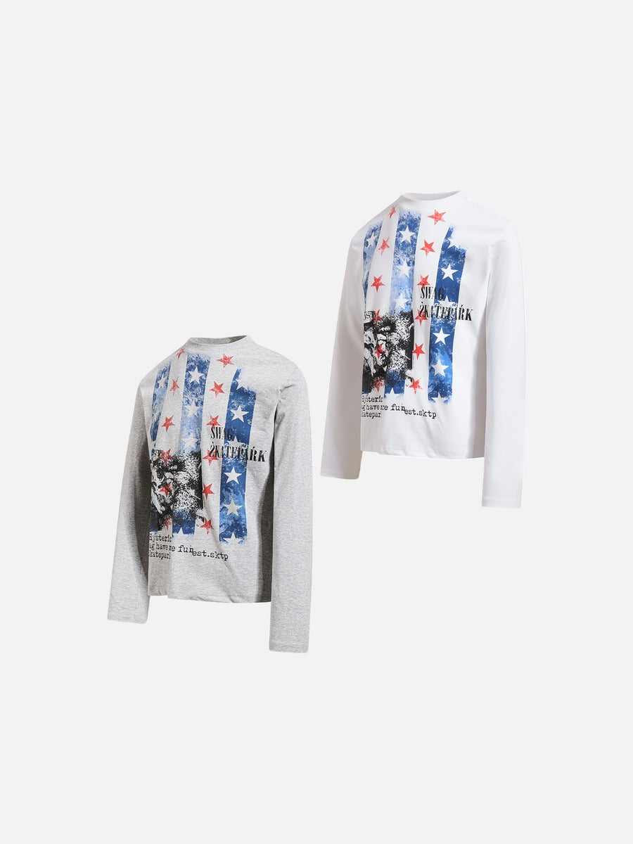 DAXUEN white and light grey marl mock neck t-shirt with distressed graphic