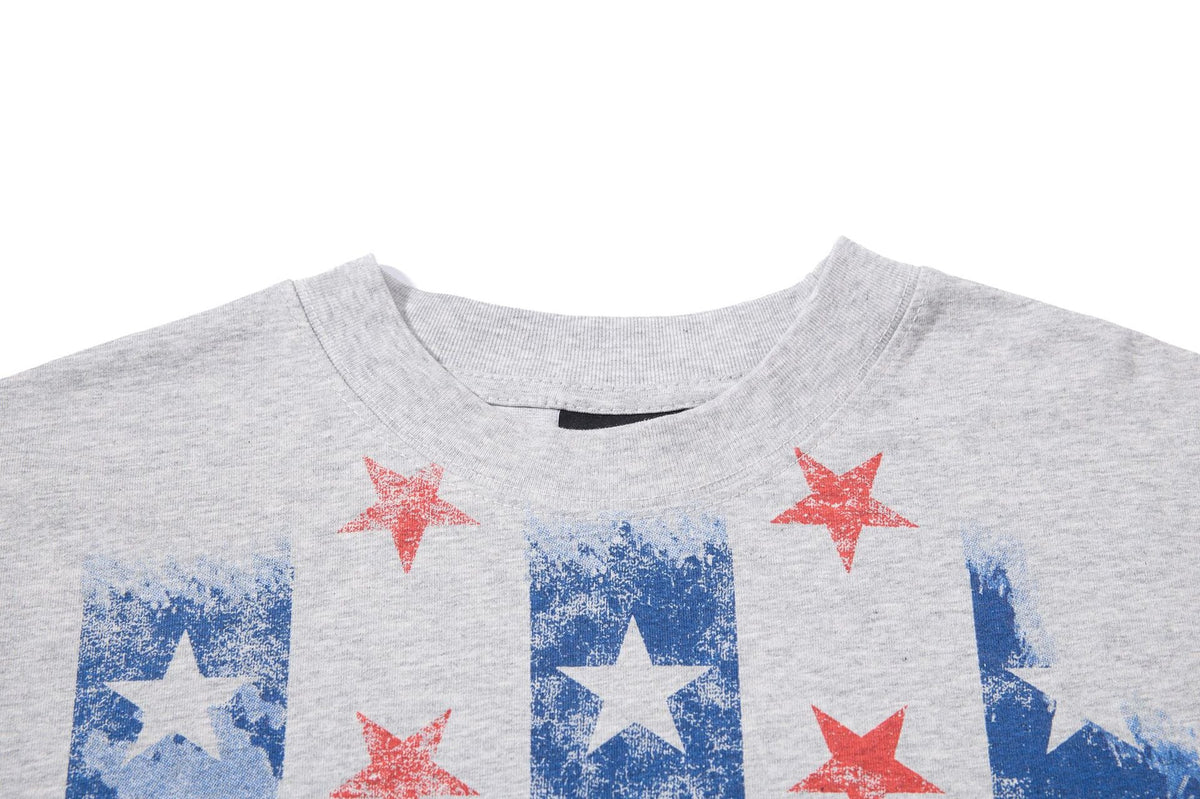 DAXUEN white and light grey marl mock neck t-shirt with distressed graphic