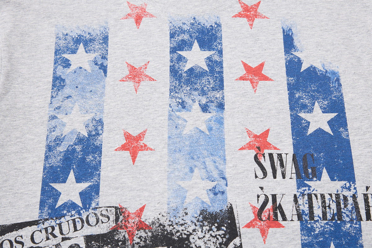 DAXUEN white and light grey marl mock neck t-shirt with distressed graphic