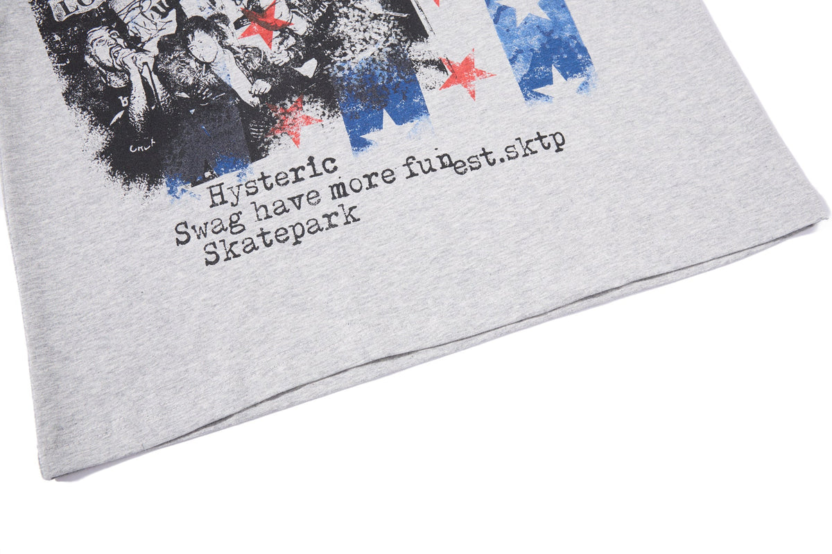DAXUEN white and light grey marl mock neck t-shirt with distressed graphic
