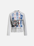DAXUEN white and light grey marl mock neck t-shirt with distressed graphic
