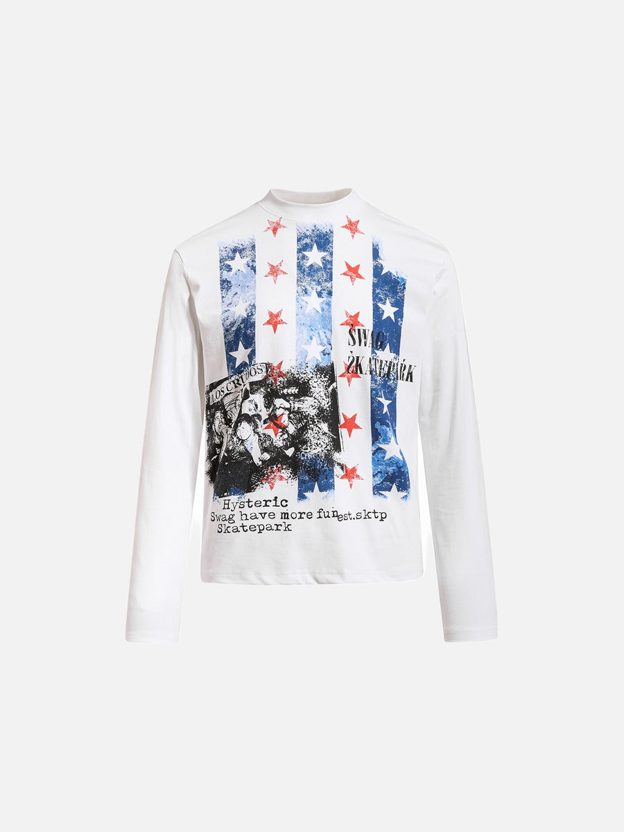 DAXUEN white and light grey marl mock neck t-shirt with distressed graphic