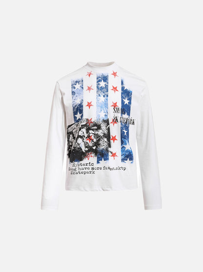 DAXUEN white and light grey marl mock neck t-shirt with distressed graphic