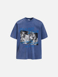 DAXUEN faded blue brushstroke graphic oversized t-shirt
