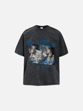 DAXUEN faded blue brushstroke graphic oversized t-shirt