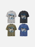DAXUEN faded blue brushstroke graphic oversized t-shirt