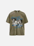 DAXUEN faded blue brushstroke graphic oversized t-shirt
