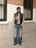 DAXUEN Distressed blue denim wide-leg jeans — model photo