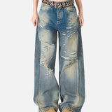 DAXUEN distressed blue wide-leg ripped jeans